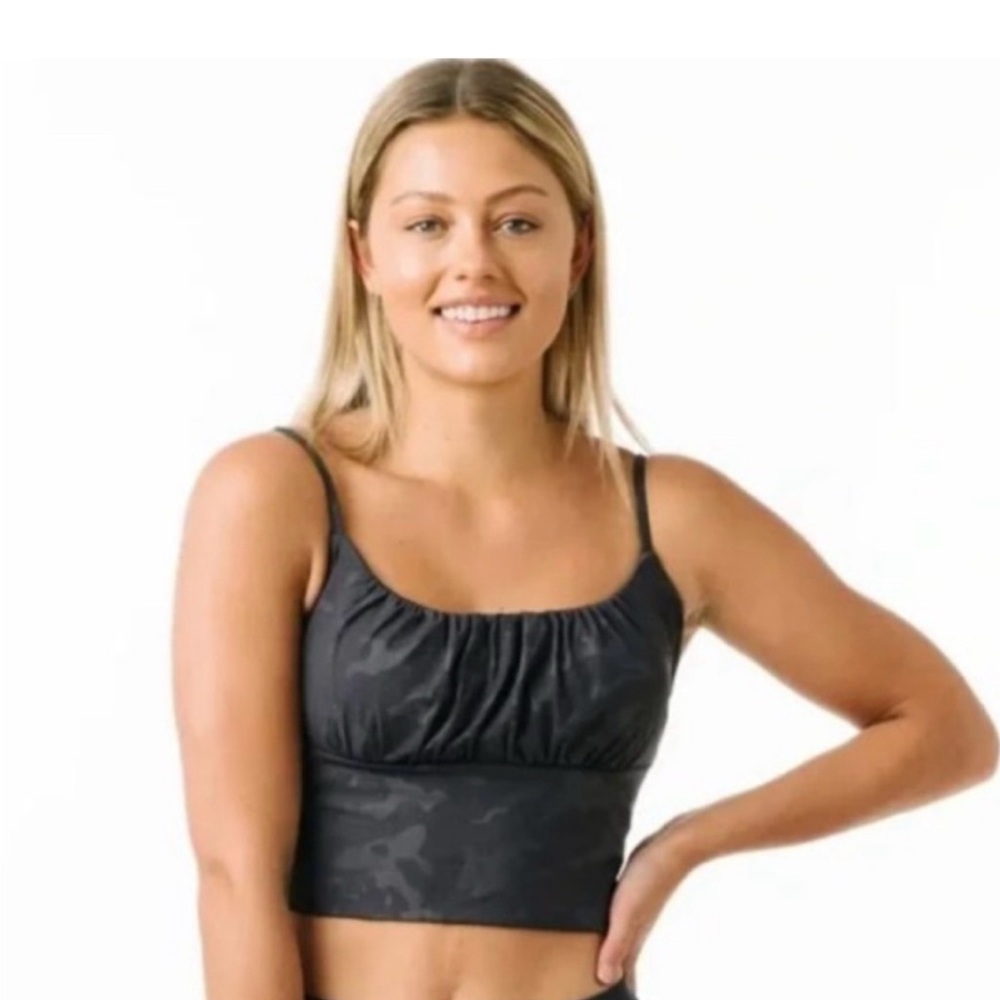 Zyia Gray Battleship Camo Luxe Ruched Sports Bra Size L